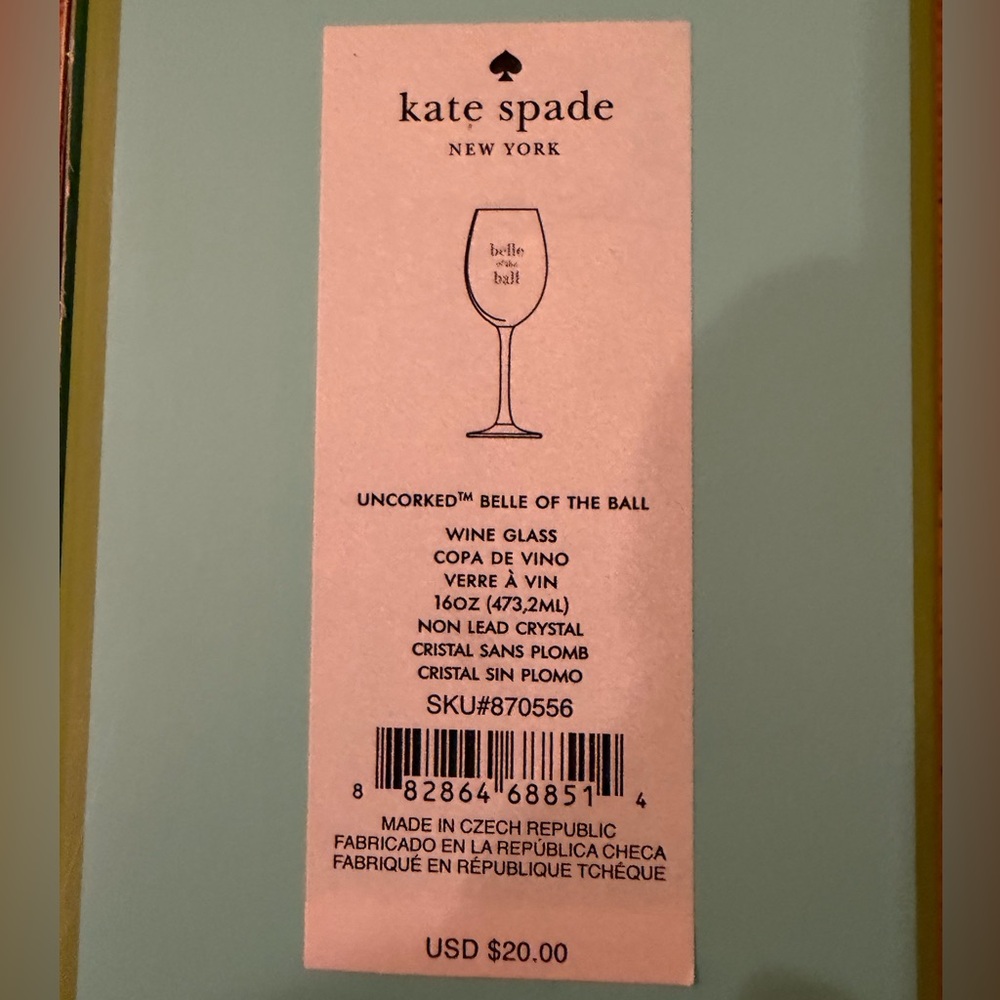 NWT Kate Spade “Belle of the Ball” Wine Glass - Picture 7 of 8
